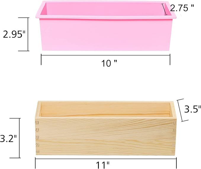 Rectangular Soap Mold - 42oz Flexible Silicone Loaf Soap Mold with Wood Box for Making Craft Soap Homemade DIY Tool