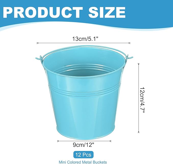 PATIKIL 5"x4.7" Small Metal Buckets with Handle, 12 Pcs Mini Bucket Easter Buckets, Blue
