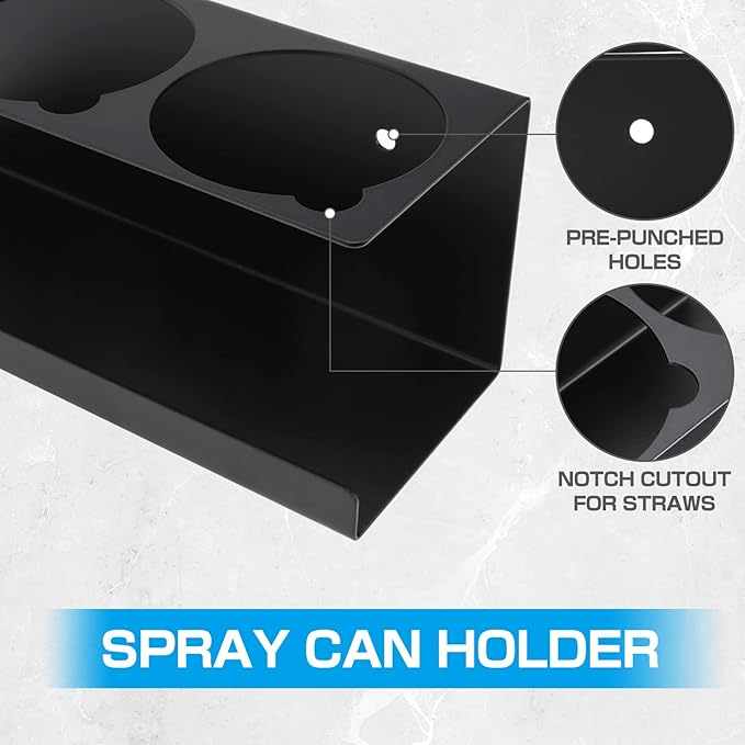 RealPlus Aerosol Spray Can Holder Rack Organizer, 5 Can Spray Bottle Holder Heavy-Duty Steel Wall Mounted for Garage and Workspace, Pack of 4