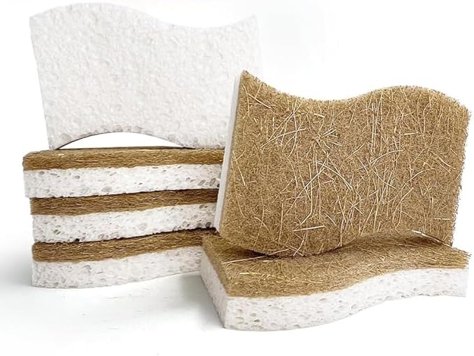 Natural Sponges Kitchen - 6 X-Large Biodegradable Non-Scratch Dish Scrubber, Multipurpose Compostable Sponges for Dishes, Cleaning Scrub Sponge Brush for Dishwashing