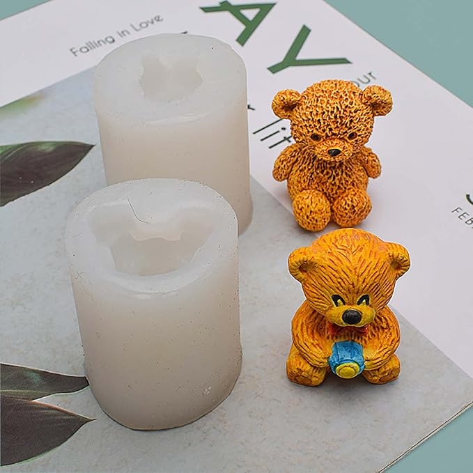 Cute Bear Silicone Mold 2 Pack - Cartoon Bear Candle Mold for Home Decoration