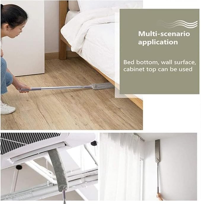 Emcgicc Retractable Gap Dust Cleaner, Microfiber Hand Duster, Under Fridge & Appliance Duster, Telescopic Dust Brush for Wet and Dry, Cleaning Tools for Home Bedroom Kitchen (55.2in, Grey)