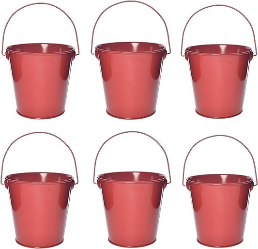 Colored Metal Buckets with Handle, 6 Pack 5.91 Inch Galvanized Iron Pail Bucket for Kids,Classroom,Crafts,and Party Favors (Red)