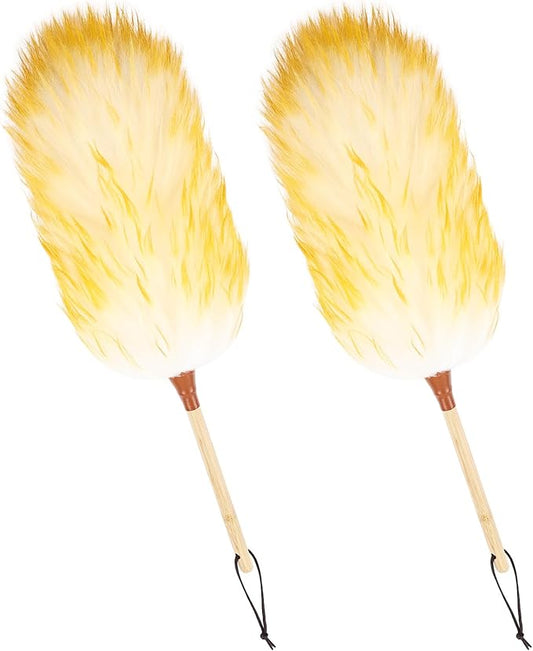 Natural Lambswool Duster 20 Inch Handheld with Wooden Handle Duster Dusting Tool for Blinds Electronics Furniture Delicate Surfaces (2Pcs)