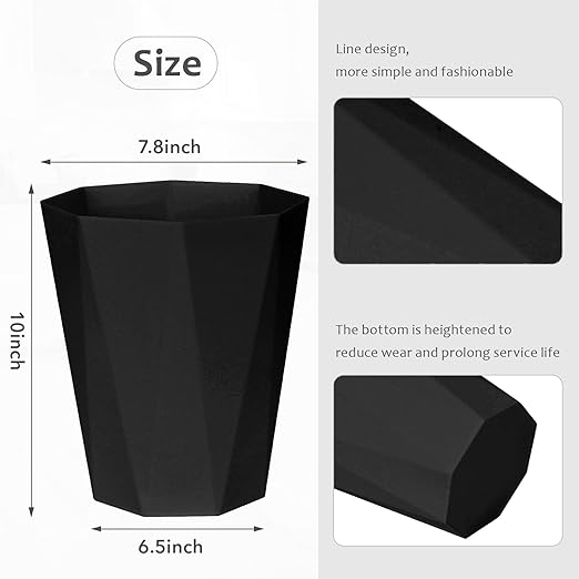 ZXJ Small Trash Can - 1.8 Gallon - Black - Waste Basket - Garbage Bin Bathroom,Kitchen,Office,Dormitory,Camping,Kids Room