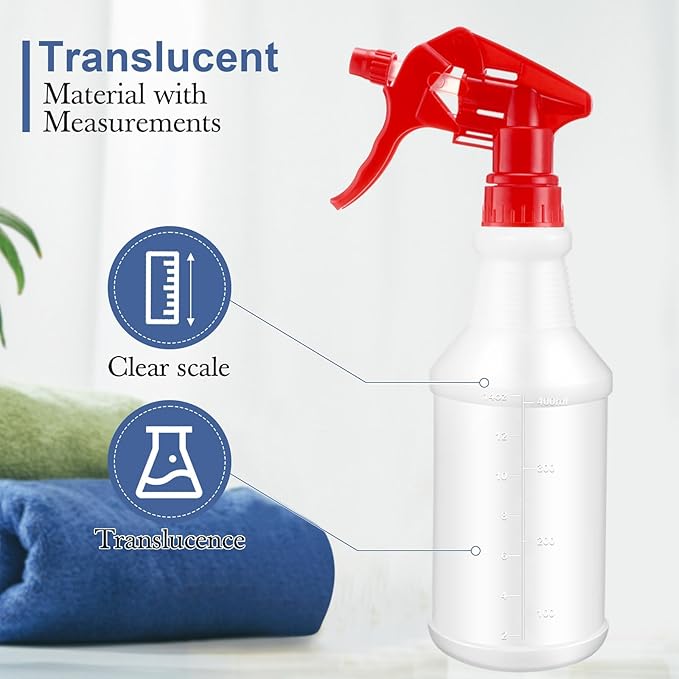Eccliy 20 Pack 16oz Empty Spray Bottles, Leakproof Cleaning Bottles with Measurement and Adjustable Nozzle for Housekeeping, Commercial Use(Cylinder,8 Colors Spray Head)