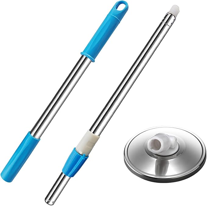 Spin Mop Replacement Mop Handle, 49-inch 360 Degrees Rotating Telescopic Replacement Mop Stick with Stainless Steel Disc for Spin Mop Bucket Cleaning System (Stainless Steel Disc, Blue)