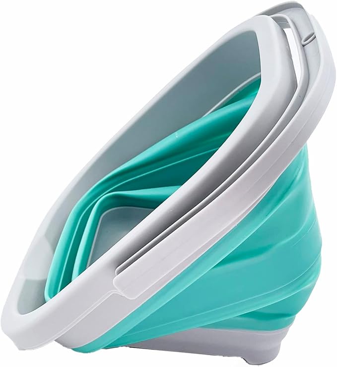 SAMMART Collapsible Rectangular Cleaning Bucket 5L (1.3 Gallon)- Foldable Camping Beach Sand Water Pot Pail- Portable Space Saving Tub for Household, Outdoor Car Washing (Grey/Pine)