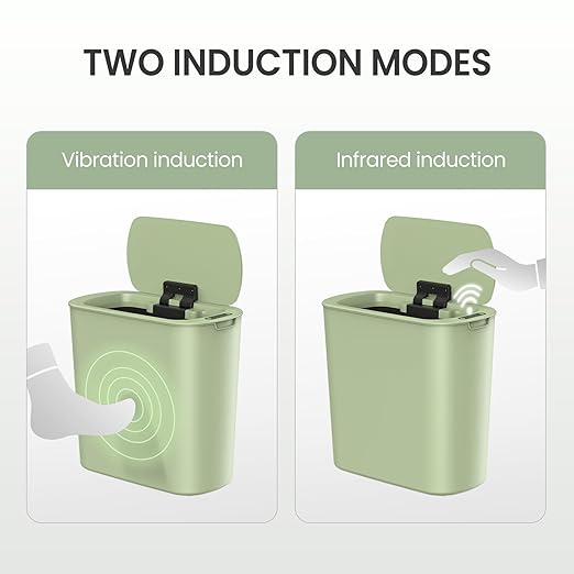Cesun Automatic Motion Sensor Bathroom Trash Can with Lid, 2.6 Gallon Touchless Trash Bin, Smart Plastic Slim Garbage Can Small Green Wastebasket for Toilet, Office, rv, Bedroom, Living Room
