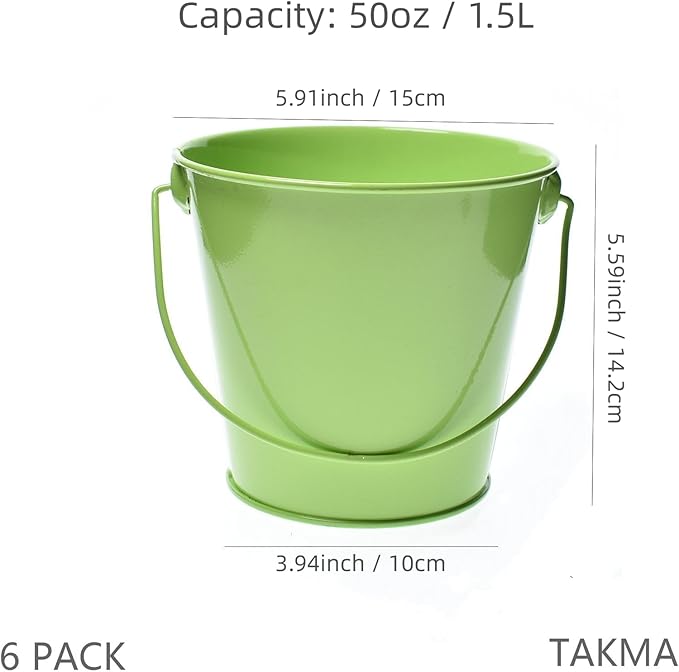 Colored Metal Buckets with Handle, 6 Pack 5.91 Inch Galvanized Iron Pail Bucket for Kids,Classroom,Crafts,and Party Favors (Multi-Colored)