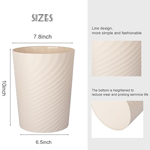 UUJOLY Plastic Small Trash Can Wastebasket, Garbage Container Basket for Bathrooms, Laundry Room, Kitchens, Offices, Kids Rooms, Dorms, (Beige, 1.8 Gallon/2 Pack)