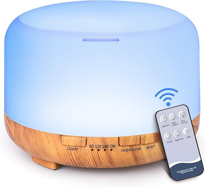 Essential Oil Diffuser, YIKUBEE Oil Diffuser, 500ml Humidifier, Diffusers for Home, Aromatherapy Diffuser with Remote Control, Diffusers for Essential Oils Large Room