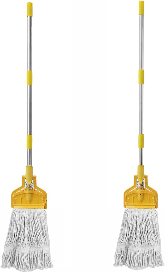 61 Inch Commercial Cotton Mop for Floor Cleaning with Long Handle Heavy Duty Industrial Mop Stick for Garage Warehouse Office Home,2 Pack