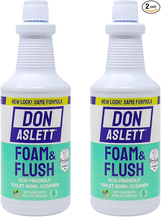 Don Aslett Foam & Flush Toilet Bowl Cleaner (32 Oz Bottle, Pack of 2) Eco Friendly, Biodegradable Organic Acid Formula | Cleans, Brightens, Deodorizes