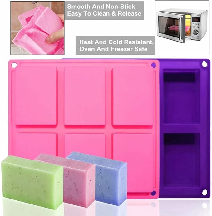 Bangp 4 Pack Silicone Soap Molds,Rectangle Soap Mold,6 Cavities Silicone Molds for Craft Soap Making,Cake Chocolate Mold,with 100pcs 3.5x5 inches Bags