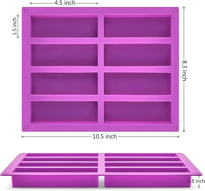 8 Cavity Granola Bar Molds, 2 Pack Rectangle Silicone Chocolate Candy Bar Molds for Baking Cereal Energy Bar, Protein Bar, Brownie, Cheesecake