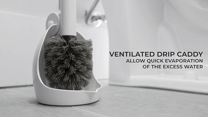 ELYPRO Toilet Brush with Holder – Drip-Free Hygienic Bathroom Scrubber with No-Drip Caddy, Built-in Spout, Fast-Drying Ventilated Design, Compact Toilet Cleaner for RV, Boat, Home – White