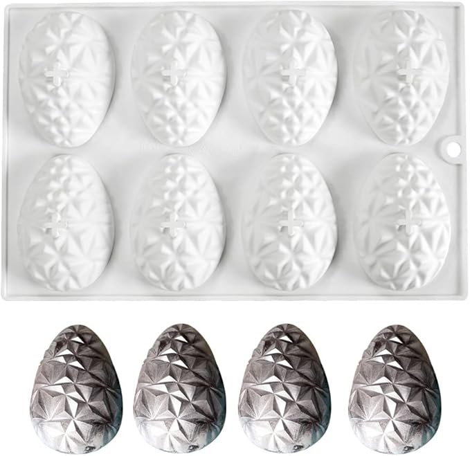 mostsom Easter Egg Shaped Silicone Cake Mold 8-Cavity Non-Stick Chocolate Cook Trays for DIY Candy Chocolate Jelly Fondant Making (Easter Egg F)