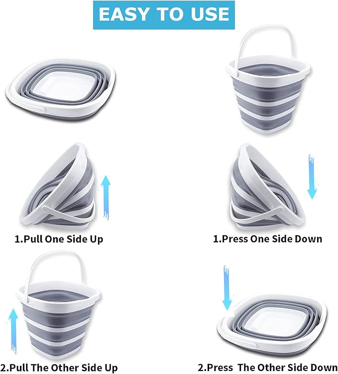 Collapsible Basin Bucket,9L Collapsible Dishpan with Drain Plug for Kitchen Sink,5L Portable Foldable Small Plastic Water Supplies for Outdoor Garden Camping Fishing Car Wash(Sets of 2)