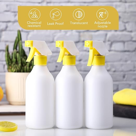 Tanlade 30 Pcs Plastic Spray Bottles 16 oz Leak Proof Squirt Bottle Refillable Empty Spray Water Mist Sprayer with Nozzles for Hair Essential Oil Cleaning Solutions Plants Pets (Yellow)