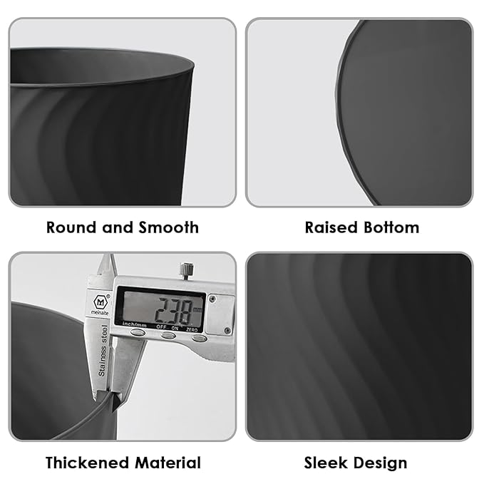 YGJT Small Trash Can, 3 Pack 1.8 Gallons Bathroom Trash Can Waste Basket, Round Garbage Can, Plastic Trash Bin for Kitchen, Dorm, Bedroom, Office, Living Room, Study, Compact Spaces(White Black Grey)