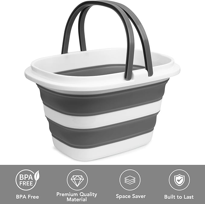 Large Collapsible Mop Bucket, 16L(4.2 Gallon) Plastic Bucket for House Cleaning, Car Washing, Silicone Cleaning Supplier Organizer, Portable Basket with Handle for Laundry Storage, RV Camping, Fishing