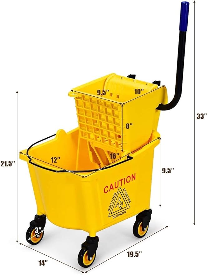 ARLIME Mop Bucket with Wringer On Wheels, 26 Quart Capacity Portable Wringer Trolley on Wheels, Side Press Floor Cleaning Wavebrake w/Handle, Mop Bucket for Home, Commercial, Restaurants