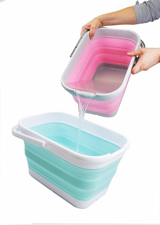 SAMMART 12L (3.17 Gallon) Collapsible Rectangular Handy Bucket (1, White/Lake Green)
