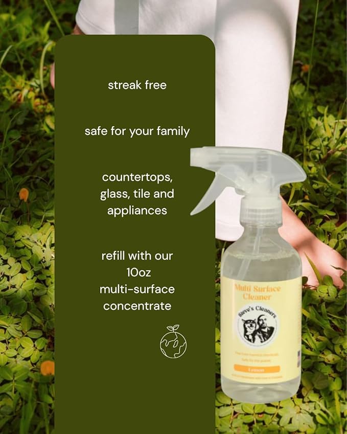 Steve's Cleaners Lemon Multi-Surface Cleaner – Plant-Based, Non-Toxic, Streak-Free Cleaning Spray – Ammonia-Free, Safe for Kitchen, Bathroom, Counters & More – 10 oz (Pack of 3)