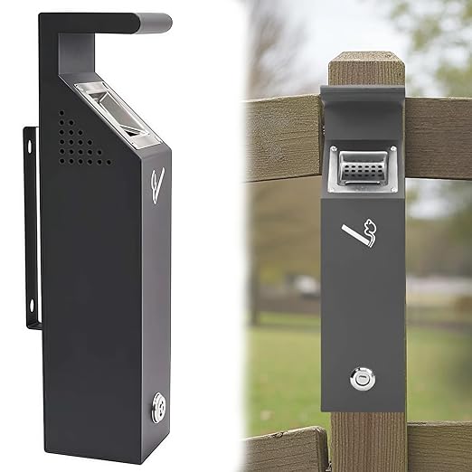 Wall-Mounted Trash Can-Stainless Steel Black Outdoor Trash Can with Lock, Suitable for Public Areas, Bars, Offices, Gardens, Restaurants