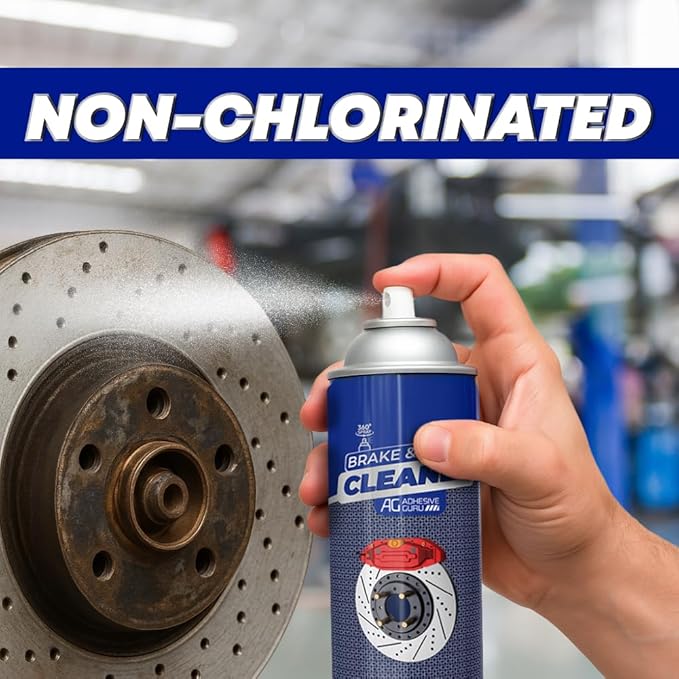 Adhesive Guru Non-Chlorinated Brake Cleaner – (12 x16.9 fl oz) – Brake Parts Cleaner & Degreaser for Disc, Pads, Calipers, Springs, Rotors, Clutch & Chain – Fast-Drying, Residue-Free