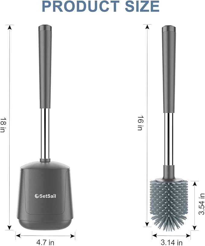 SetSail Silicone Toilet Bowl Brush and Holder Automatic Toilet Brushes for Bathroom with Holder Ventilated Toilet Cleaner Brush for Toilet Scrubber Cleaning - Grey