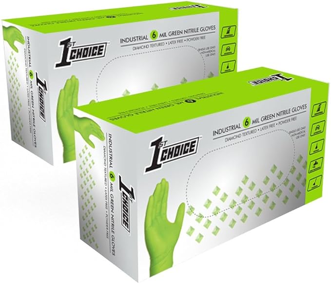 1st Choice 6 mil Orange and Green Nitrile Gloves, Disposable, Latex Free Raised Diamond Grip Mechanic Glove for Men and Women