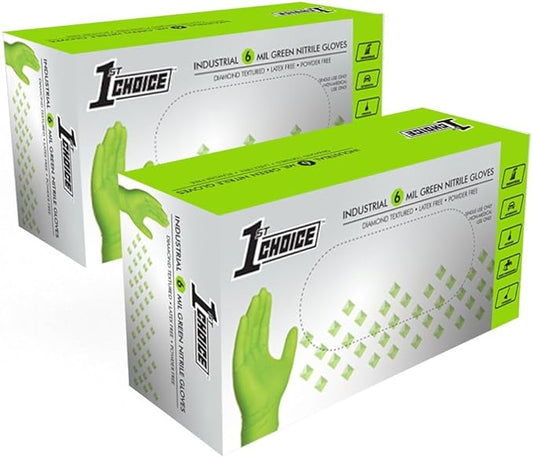 1st Choice 6 mil Orange and Green Nitrile Gloves, Disposable, Latex Free Raised Diamond Grip Mechanic Glove for Men and Women