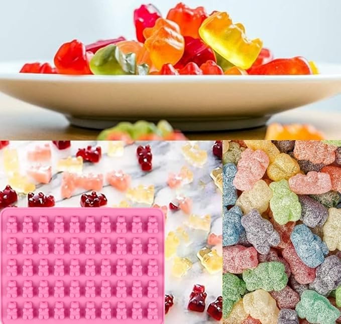 2 Piece Gummy Bear Silicone Molds, Non-Stick Chocolate Candy Mold with 2 Droppers Food Grade (Purple+Blue+Pink+Green+Red)