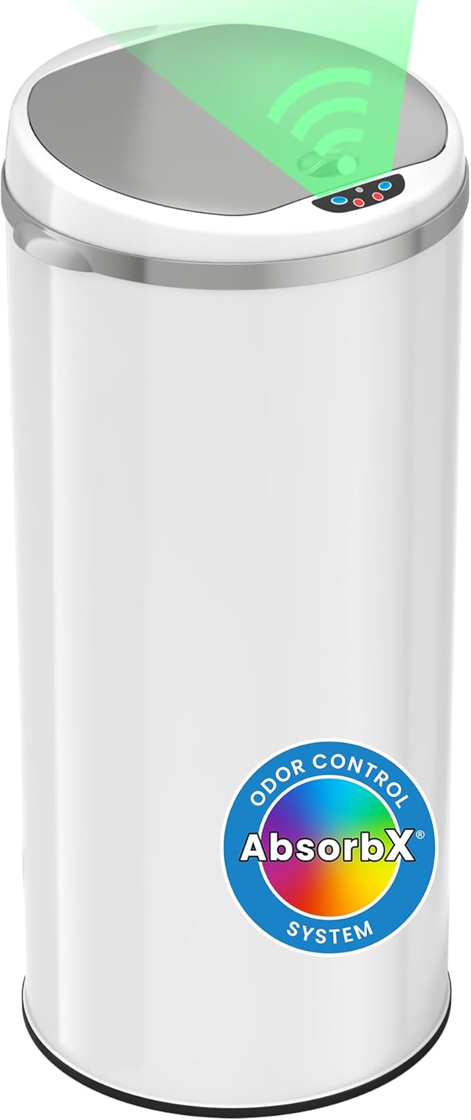 iTouchless 50 Liter / 13 Gallon Sensor Kitchen Trash Can with Odor Filter – Slim Round White Stainless Steel Automatic Garbage Recycling Bin for Home, Office, Business, Garage