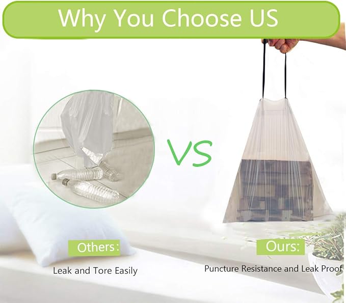 Besli 2 Gallon Drawstring Trash Bag Small Garbage Bag,100 Counts(White, 2 Gallon)