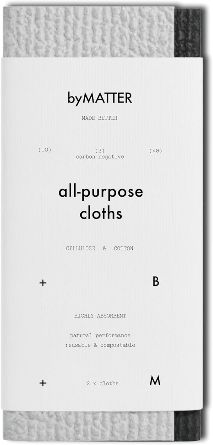 byMATTER All Purpose Cleaning Cloths – Reusable Cleaning Cloth Pack, Plastic Free, Compostable, Highly Absorbent, Dishwasher Safe, Streak Free Kitchen Cloth Set x2