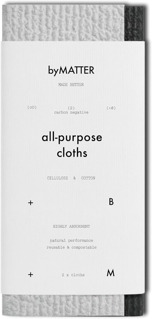 byMATTER All Purpose Cleaning Cloths – Reusable Cleaning Cloth Pack, Plastic Free, Compostable, Highly Absorbent, Dishwasher Safe, Streak Free Kitchen Cloth Set x2