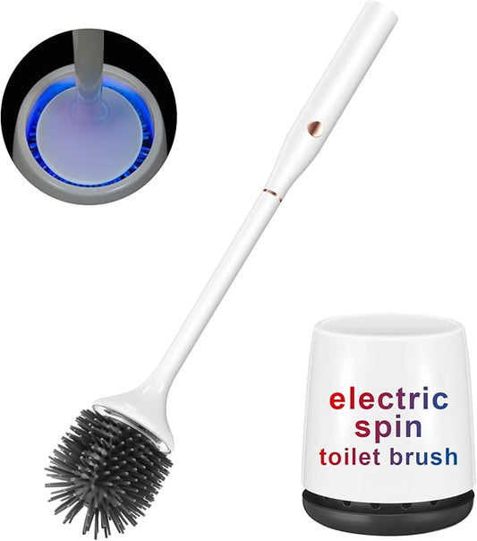 Electric Toilet Brush,Silicone Toilet Brush,Toilet Bowl Brush and Holder Set with Ventilated Holder,Toilet Brush, Floor Standing, Wall Mounted Without Drilling，Rechargeable