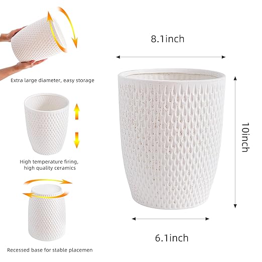 White Ceramic Trash Can - Small Trash Can Wastebasket for Bathroom, Kitchen, Office & Home Decor - Ceramic Round Garbage Container Basket Bin (2.5 Gallon)