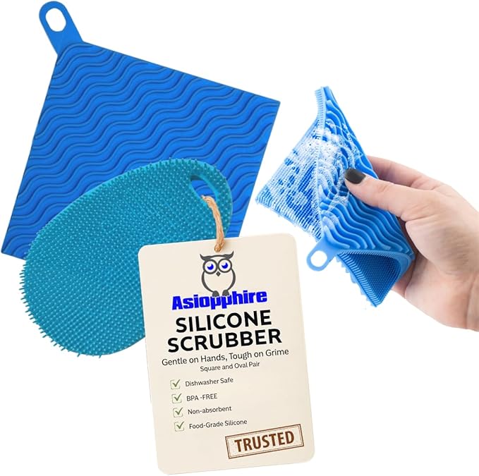 Silicone Dish Sponge Dish Scrubber (Oval and Square) - Dual-Sided, Food Grade Silicone Sponges for Dishes and Housecleaning 2-Pack