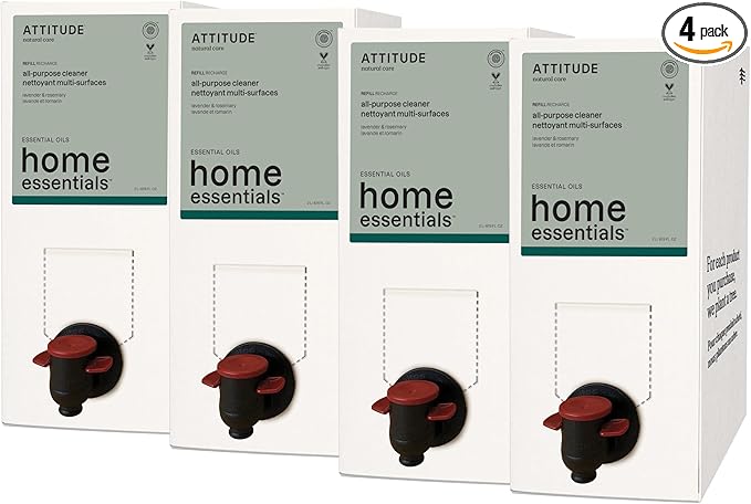 ATTITUDE Multi-Purpose Cleaner with Essential Oils, EWG Verified, Plant and Mineral-Based Ingredients, Vegan Household Products, Bulk Refill, Lavender and Rosemary, 67.6 Fl Oz (Pack of 4)