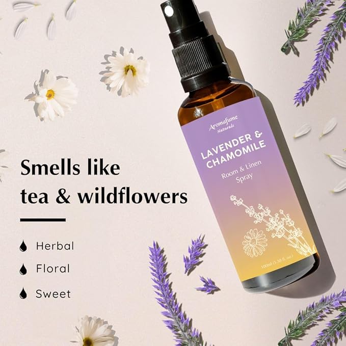 Lavender & Chamomile Room, Linen & Pillow Spray by Aromafume | 100ml/3.38 fl oz | with Pure Lavender Essential Oil | Aromatherapy Spray for Relaxation | Air Freshener