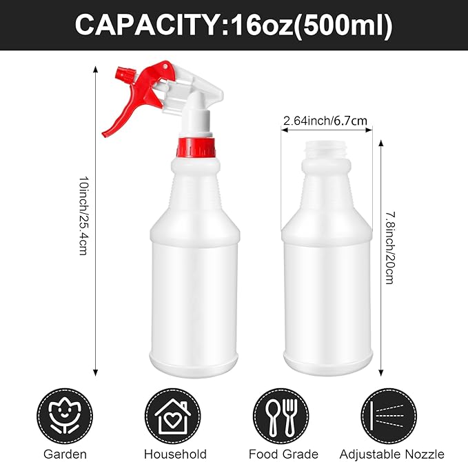 Eccliy 12 Pcs 16 Oz Plastic Spray Bottle, Adjustable Empty Reusable Sprayer for Cleaning, Planting, Water, Bathroom and Kitchen, BBQ, Commercial and Residential(Red, Black,Original)
