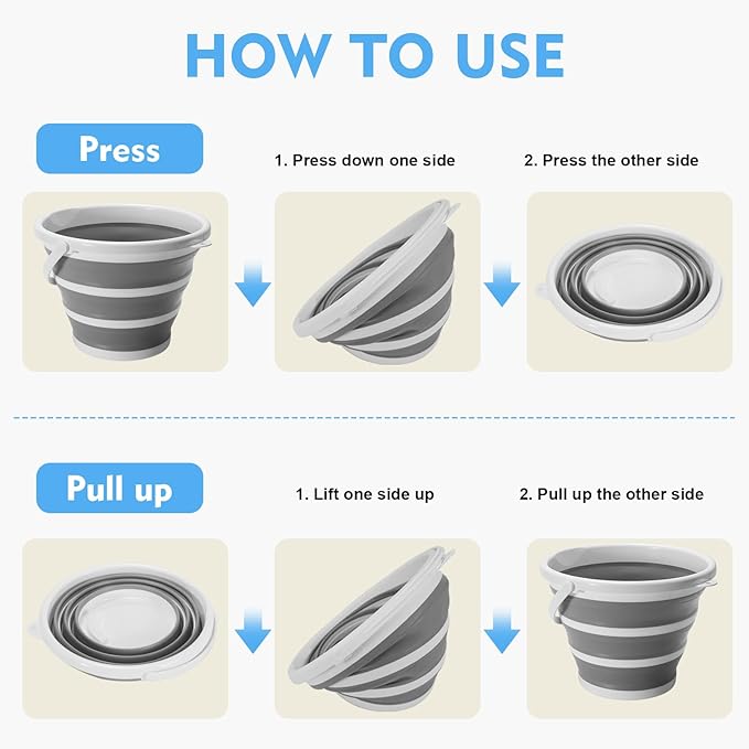 Collapsible Water Bucket with Handle. 2.6-Gallon Capacity, Designed for Outdoor Car Washing, Fishing, and Household Cleaning. Portable and Space-Saving