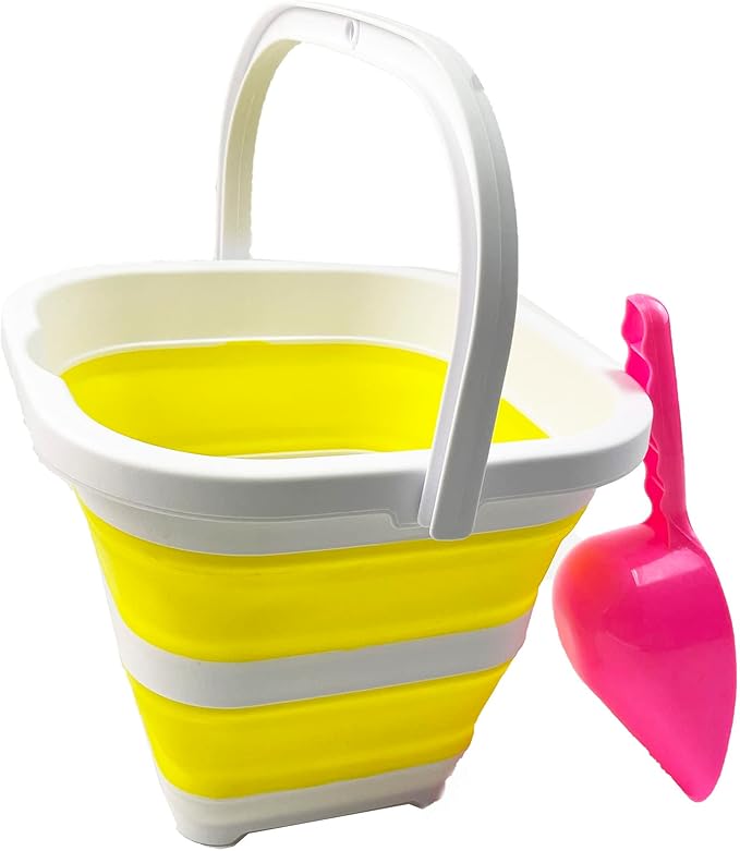 SAMMART Collapsible Rectangular Cleaning Bucket 5L (1.3 Gallon)- Foldable Camping Beach Sand Water Pot Pail- Portable Space Saving Tub for Household, Outdoor Car Washing (Baby Blue + Lemon (Set of 2))