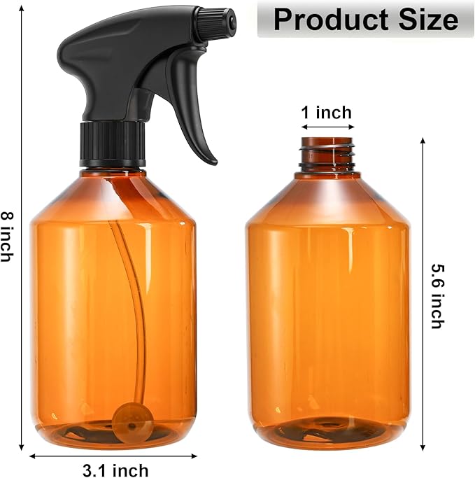 Bekith 6 Pack 360° Plastic Spray Bottles, 17oz/510ml Empty Refillable Containers, Upside Down Fine Mist Spray Bottle with Adjustable Nozzle for Cleaning, Cooking, Hair, Plant