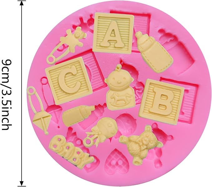 Baby Silicone Fondant Mold, Baby Shower Themed Cake Fondant Molds, Baby Birthday Party Baking Mold Cake Moulds Tools Gender Reveal Party Gummy for Sugar Chocolate Candy Clay Cupcake Topper Decoration