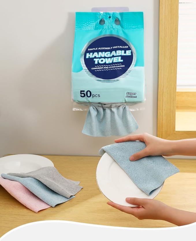 Microfiber Cleaning Cloths 100 Pack Microfiber Towels Hanging Bags 8.7x8.7 in, Lint Free, Streak Free, Absorbent, Reusable, Washable, Scratch Free, for Kitchen, Car Detailing, Glass, Gray/Blue